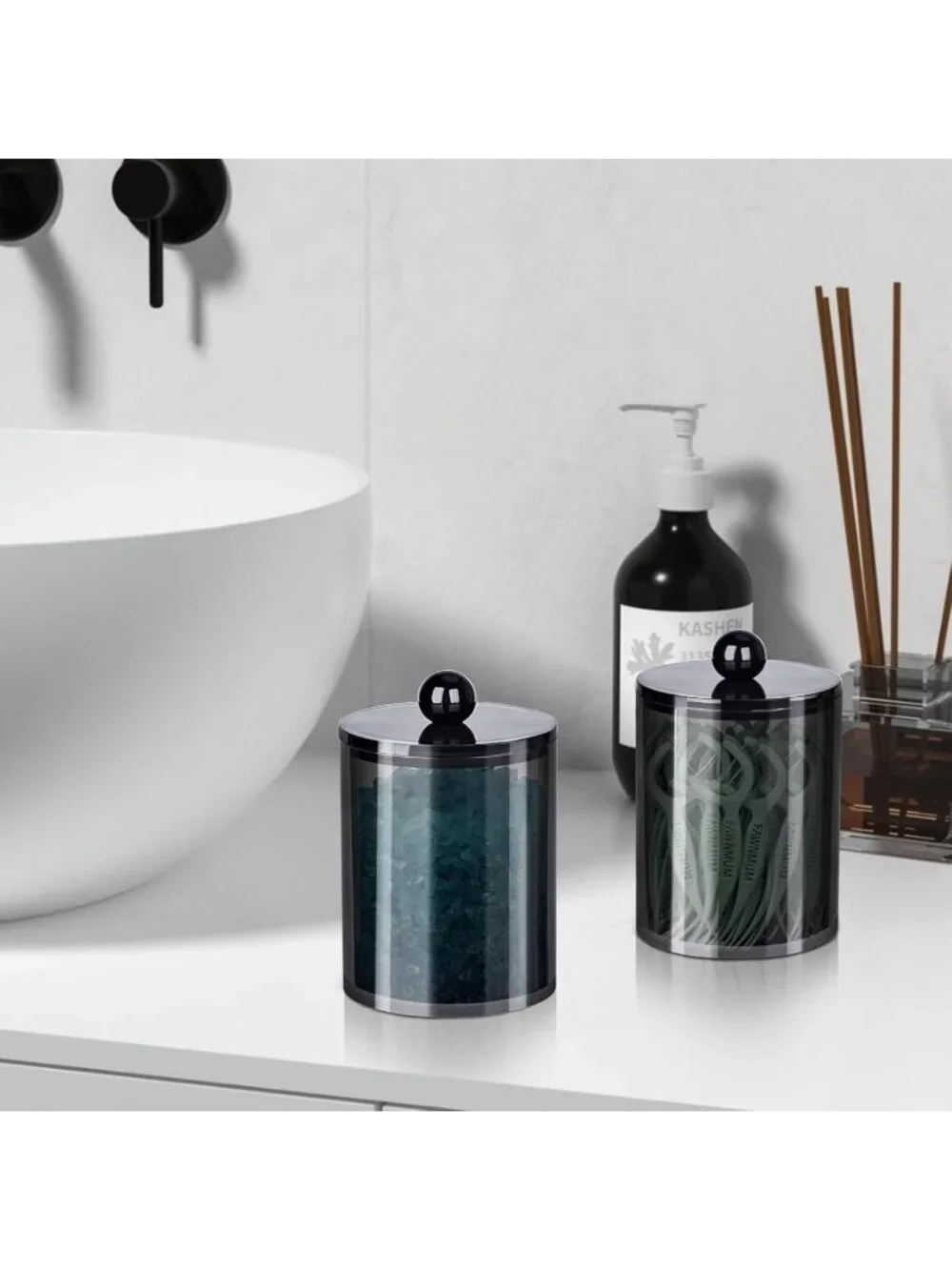 New 2 Pack Qtip Holder Canister Set 10oz & 12oz Bathroom Storage Jars with Lids